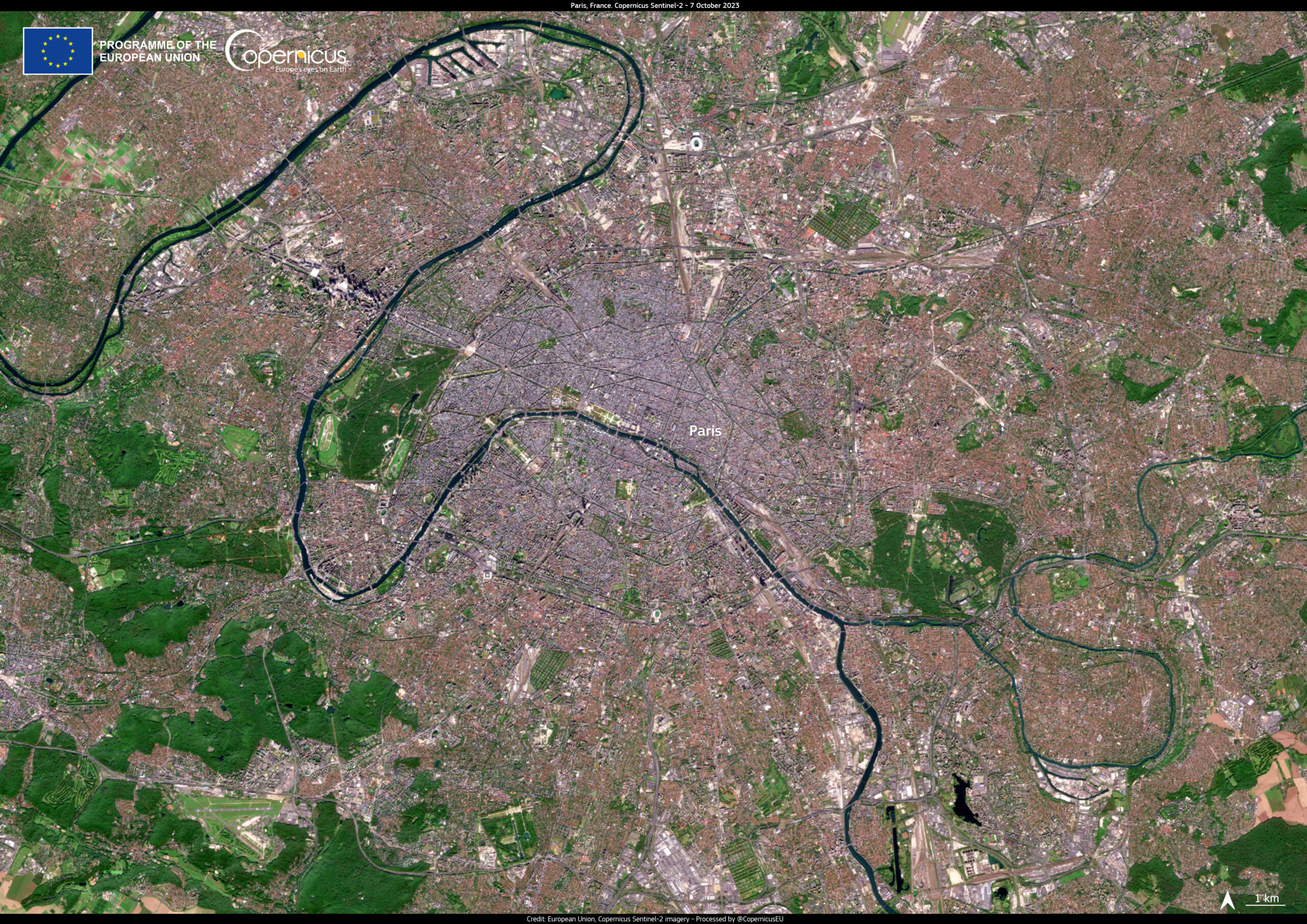Satellite view of Paris, France